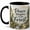Black, variant on Peace Begins in the Forest Coffee Mug, Woodland Stream and Cabin Nature Design, 11 oz Ceramic Cup