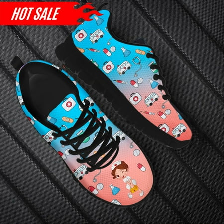 

Gradient Cartoon Nurse Doctor Brand Design Mesh Flat Sneakers Spring Autumn Nursing Shoes Ladies Lace Up Footwear