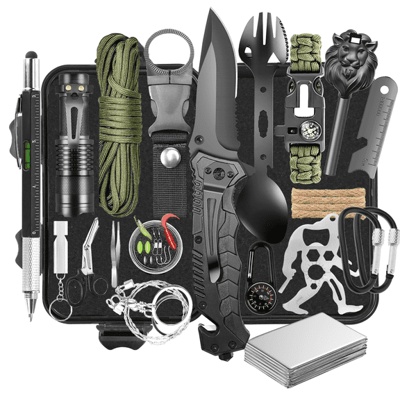 TEIPUERY Survival Kit, Gifts for Men Dad Husband, Emergency Survival Gear and Equipment 19 in 1, Fishing Hunting Birthday for Men, Camping Accessories, Cool Gadget, Camping Essentials