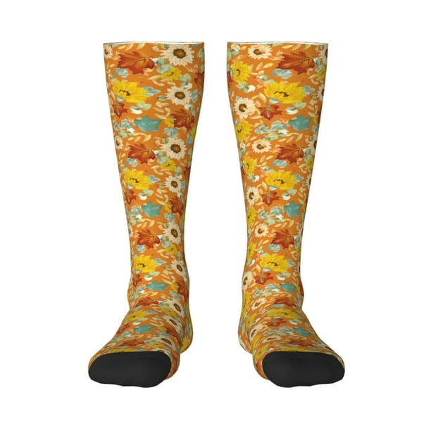 Fotbe Daisy maple fall Calcetas Divertidas Estampadas para Hombre y Mujer, Calcetas de Algodón hasta la Rodilla para Caminar, Correr, Enfermería y Embarazo