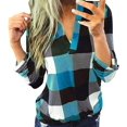 thumbnail image 1 of Women Long Sleeve Plaid Shirt Flannel V Neck, 1 of 3