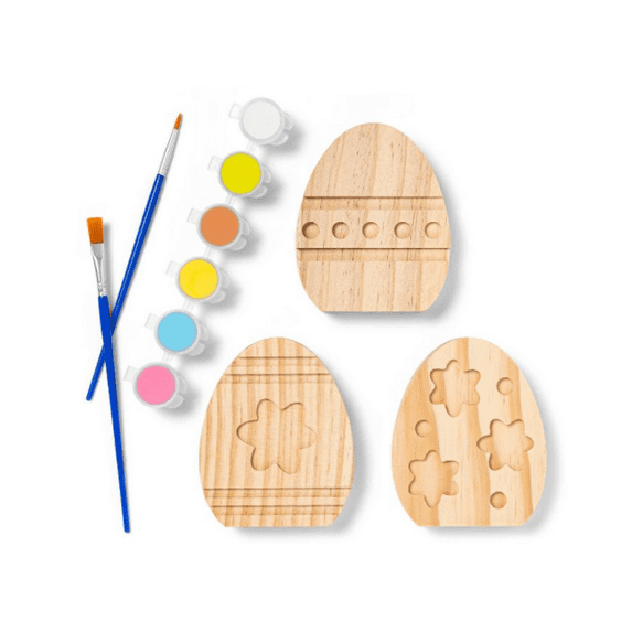 3pk Easter Wood Eggs with paints - Mondo Llama