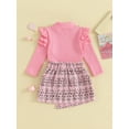 thumbnail image 3 of Toddler Girls 2Pcs Spring Outfits Ruffle Long Sleeve Ribbed Tops + Tweed Skirt Set, 3 of 7
