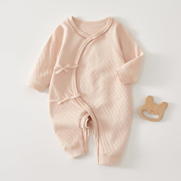 Amzcrzy Baby Romper 0-9 Months Unisex Cotton Long Sleeve Baby Girl Clothes Button Tie Baby Boy Onesies Solid Color Newborn Infant Summer Romper
