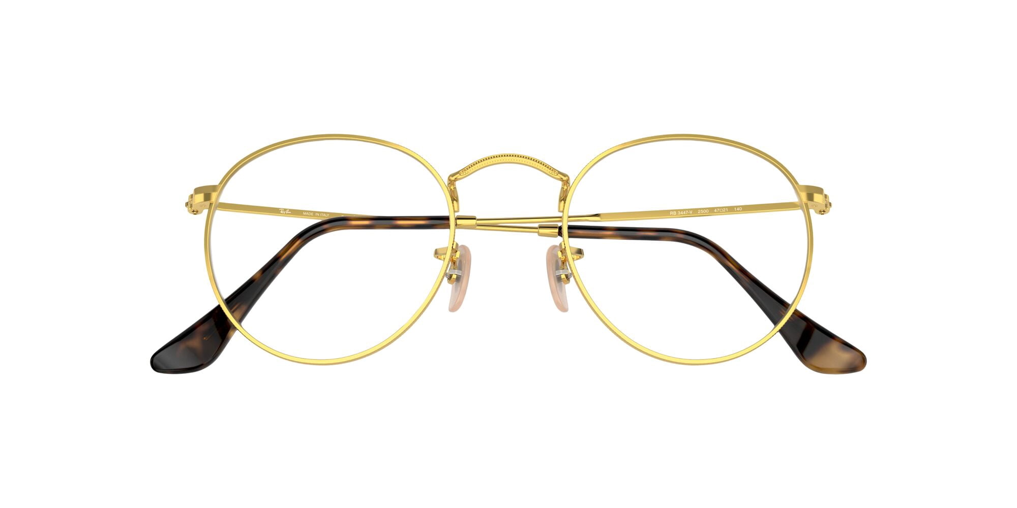 Ray-Ban Round Metal Prescription Eye Glasses with Metal Frames and Case, Arista Gold, Size 50