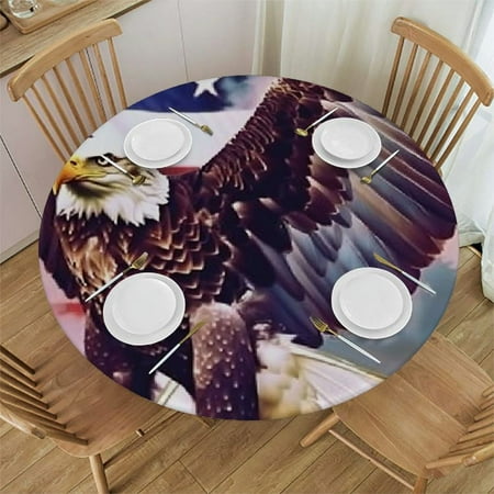 

Orinice American Flag Round Table Cover Stain Resistant Washable Indoor Outdoor Tablecloth Kitchen Dining Wedding Parties Waterproof Fabric 100% Polyester Independence Day 31-35