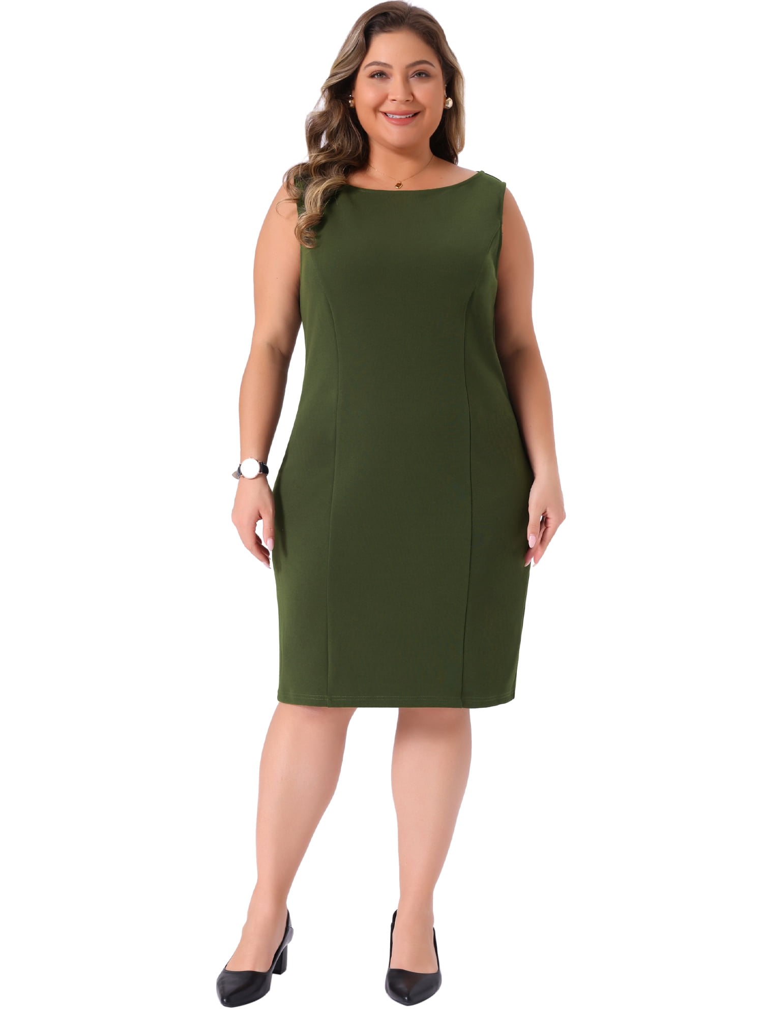 DARING DIVA Women's Plus Size Sleeveless Straight Pencil Sheath Dresses 3X Army Green