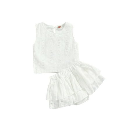 

Canrulo Newborn Infant Baby Girls Clothes Set Sleeveless Tops Vest Shorts Summer Outfits White 12-18 Months