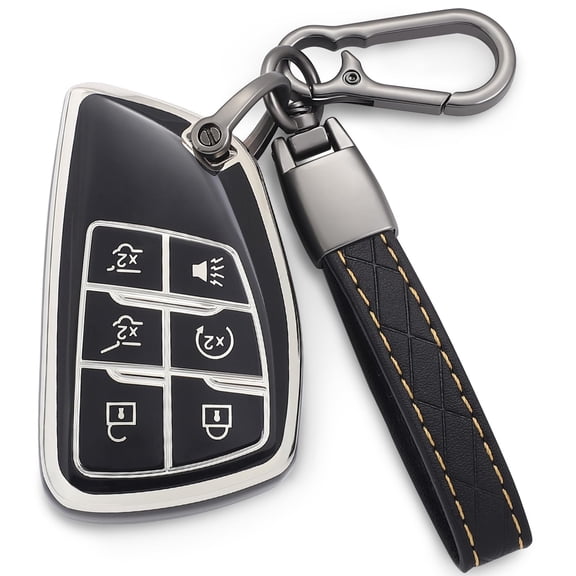 for Chevy Key Fob Cover with Keychain TPU Key Case Shell 360 Degree Protection fit for 2021-2023 Chevrolet Suburban Tahoe GMC Yukon Denali Sierra Silverado Buick Envision Avenir 6 Buttons