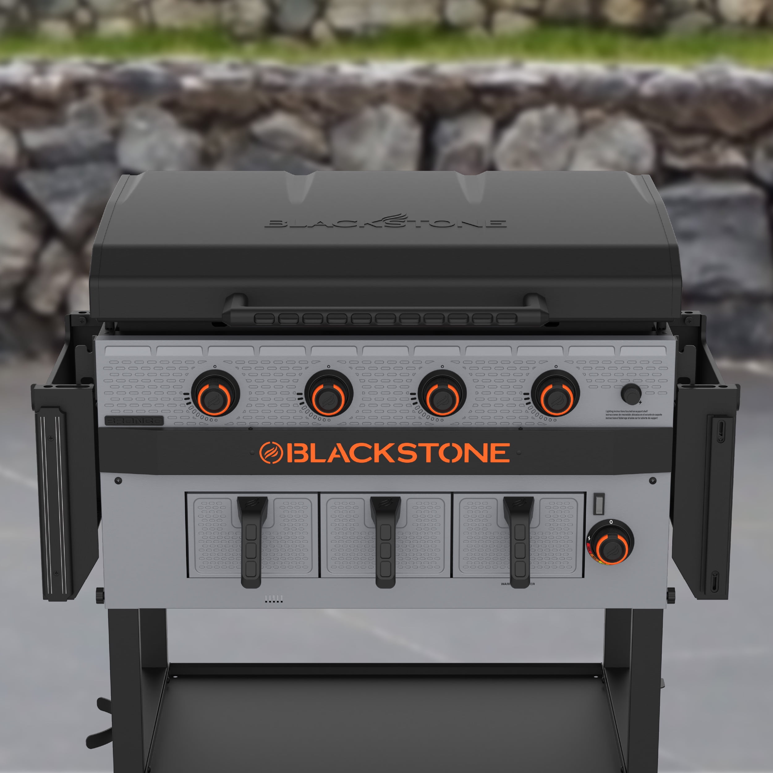 Blackstone Bronco Outdoor Combo Griddle, 36 Inch 4-Burner Flat Top Grill with Air Fryer, Gray