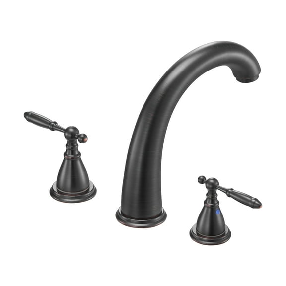 KFFKFF Roman Tub Faucet, 3-Hole Waterfall Bathtub Fixture, Gooseneck Design with Dual Handles, Deck-Mounted Tub Faucet for Bathing and Pet Washing, Bronze Finish, Adjustable Temperature Control