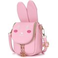 thumbnail image 1 of Monedero para niña, bonito monedero de piel sintética con orejas de conejo, bolso de moda para niños, bolso cruzado, bolsos de hombro para niños pequeños con lazo para niños (conejo rosa) Ormromra WMZL-601-3, 1 of 9