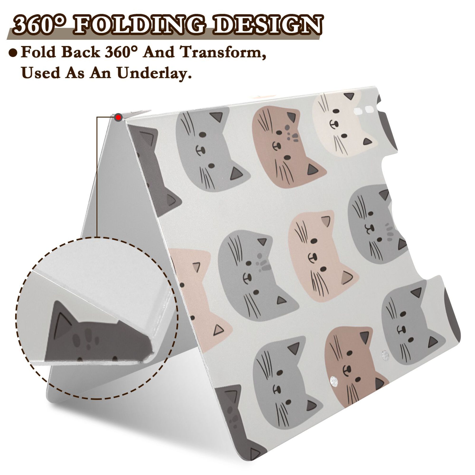 FORMRS A4 Clipboard Folder with Pen Holder Horizontal Foldable School Office Binder, Gray Cat Pattern