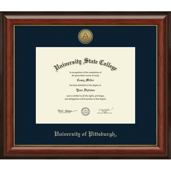 University of Pittsburgh Diploma Frame, Document Size 11" x 8.5"