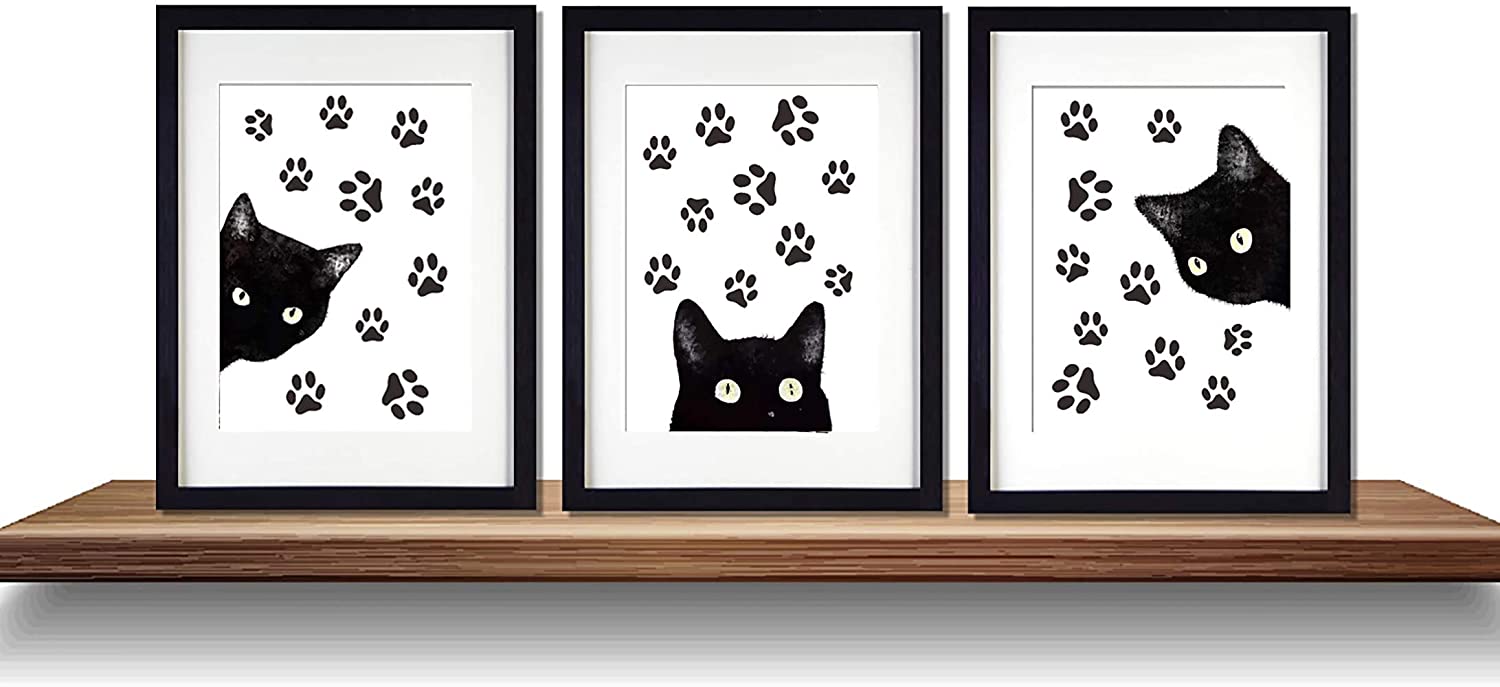 Set of Animal Cat Wall Art Prints Fun Poster with Black Cat and Claw  Lovely Cat Wall Art Canvas Perfect for Living Room Home Decor Unframed,  8