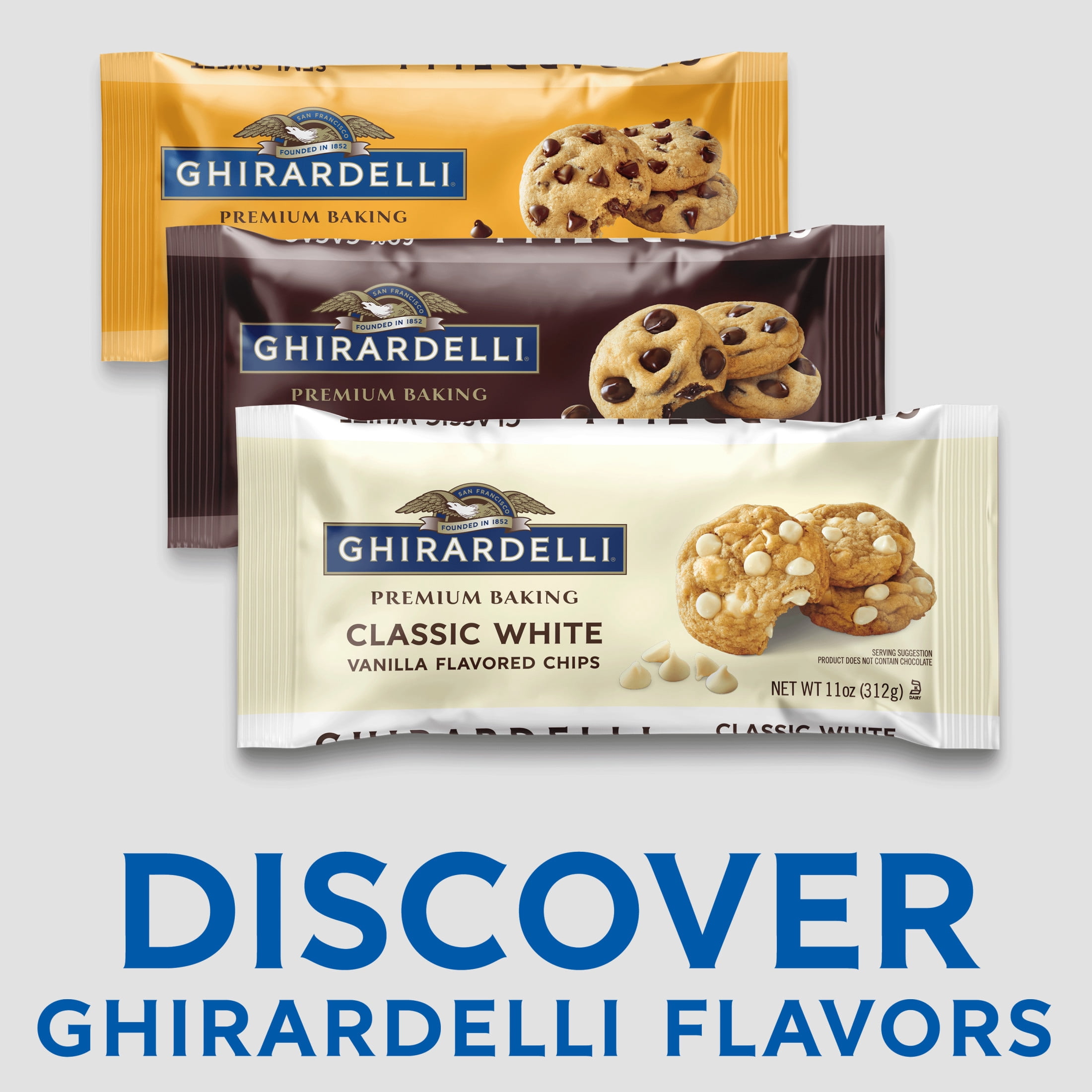 GHIRARDELLI Classic White Vanilla Flavored Premium Baking Chips, 11 oz Bag
