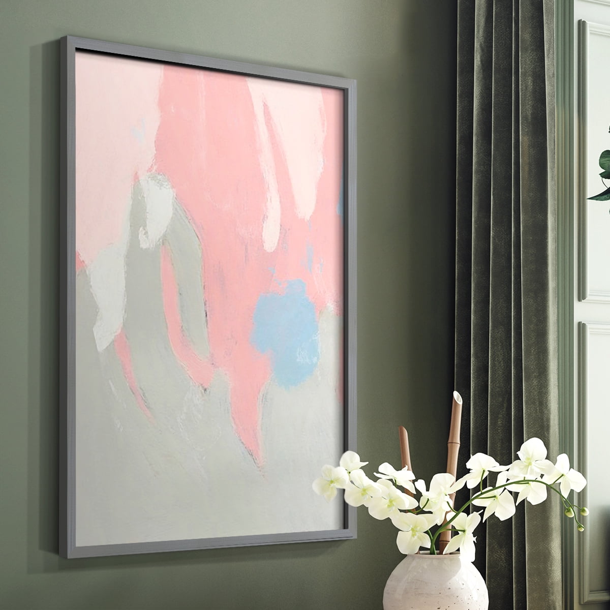 Blushing Abstract I Framed Print in Gray Solid Wood Framed Print No Nail Hanging