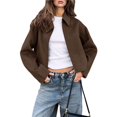 thumbnail image 1 of Chaqueta Corta de Lana para Mujer, Cálida Chaqueta de Invierno, Abrigo Corto con Cremallera y Bolsillos. Marrón M, 1 of 9