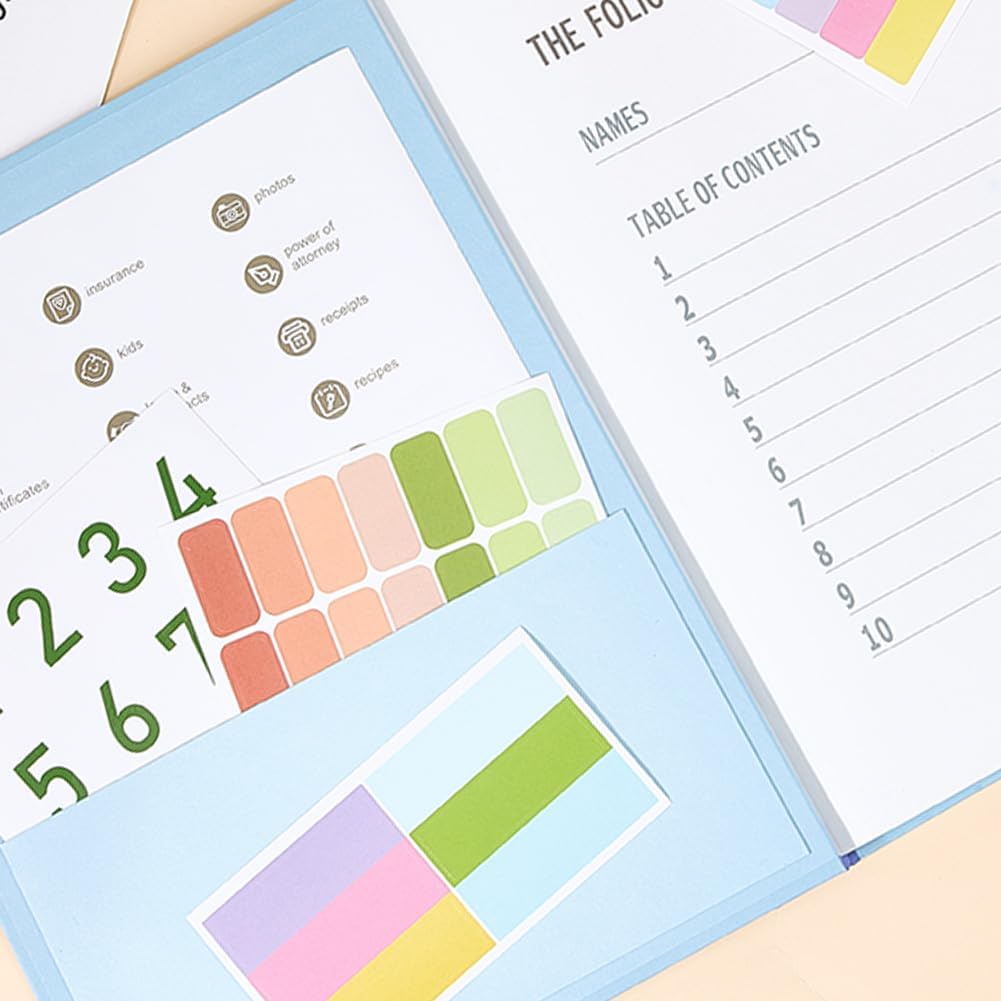 File Folio Organizer Accordion Document Folders in Case I Go Missing Organizer Light Sky Blue Paper File Storage Bags with Stickers Labels for Home Office School Important Papers Binder