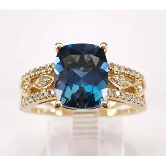 2.00Ct Cushion Cut Simulated London Blue Topaz & Diamond Halo Wedding Women's Ring 14K Yellow Gold Plated 925 Sterling Silver For Her