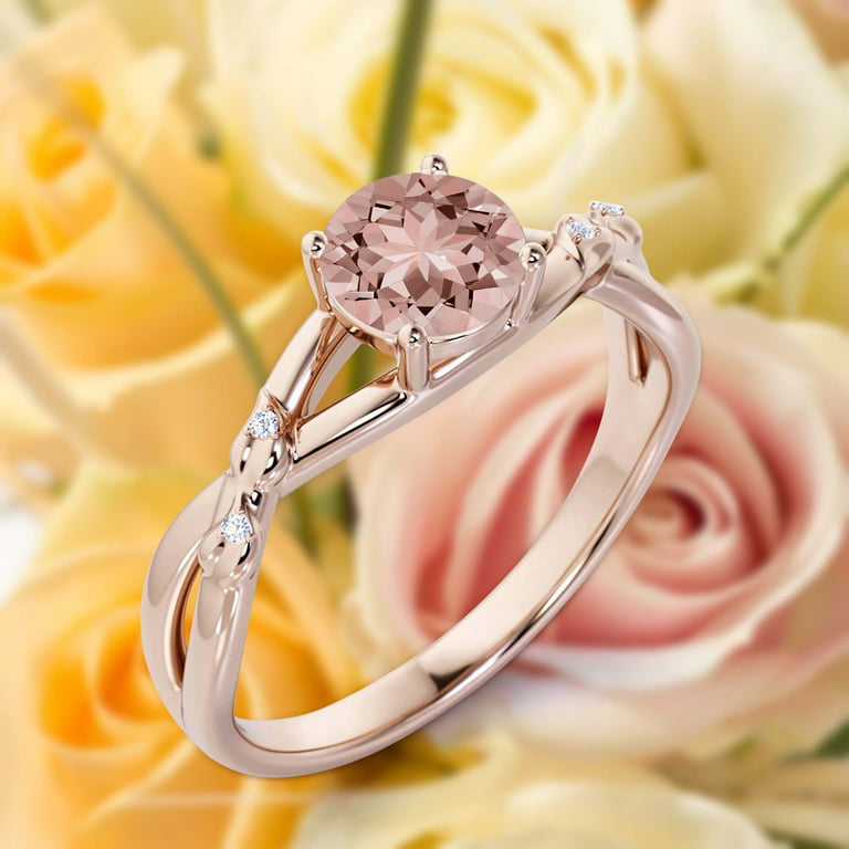 Spectacular And Decorative Rings Boho & hippie 1.10 Carat Round Cut  Morganite And Diamond Moissanite Engagement Ring, Unique Wedding Ring in  10k Solid