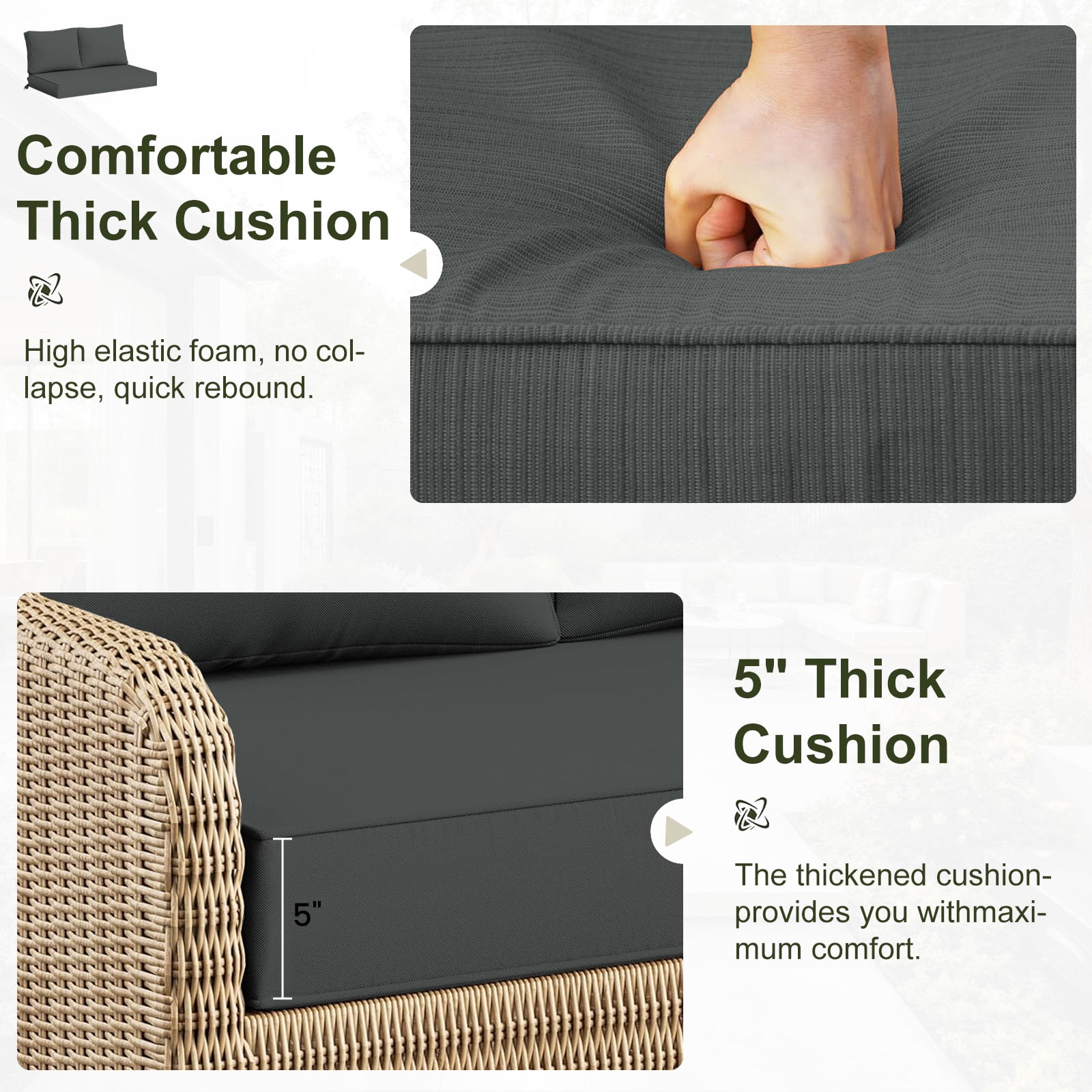 Outdoor Loveseat Cushion Set, Water Repellent Patio Furniture Cushions Replacement, 48 x 24 inch