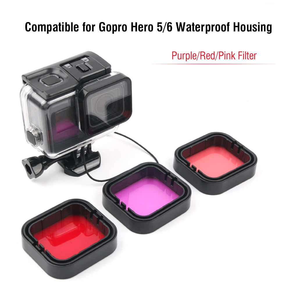 Filters Set 5-25m Depth 3 Color Red Pink Purple Underwater Diving Camera Lens Filters Set for Gopro Hero 5/6 Action Camera