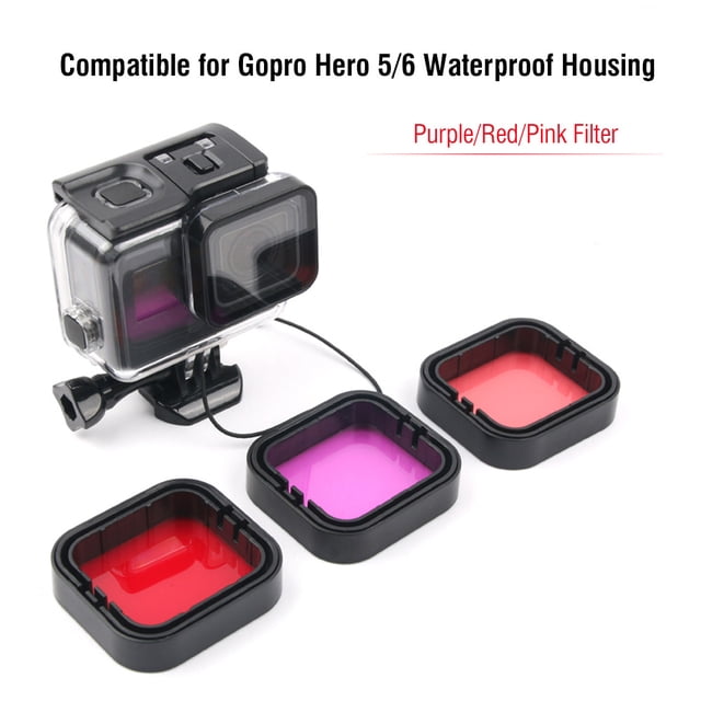 Juego de filtros de buceo Nikou 3 piezas rojo rosa morado para GoPro Hero