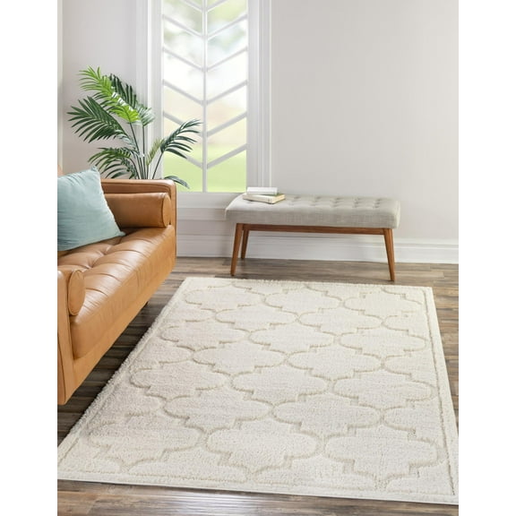 Unique Loom Trellis Shag Collection Area Rug - Traditional (5' 1" x 8' Rectangle Ivory)