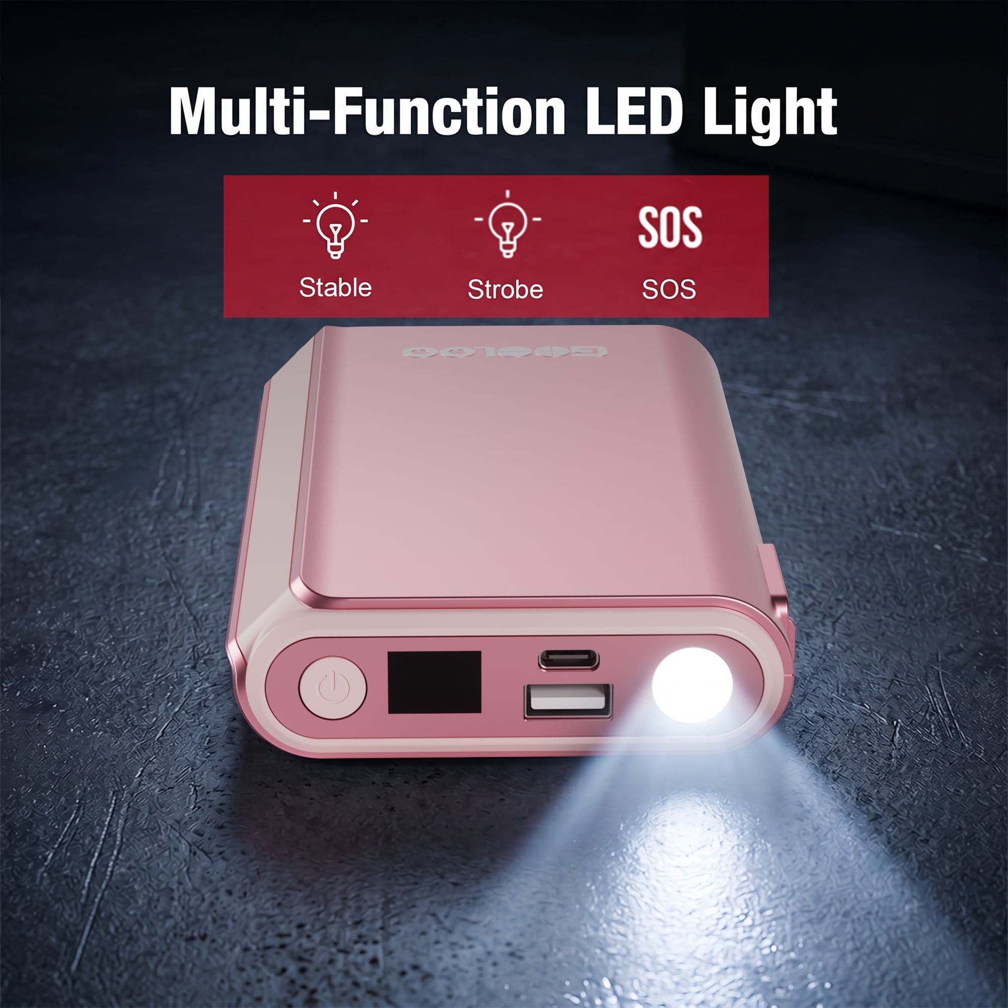 GOOLOO GE2000 2000A Portable Jump Starter for Up to 8.0L Gas & 6.0L Diesel Engines, SuperSafe Protection, Compact Car Battery Starter Pack with LCD Display & LED Light Pink