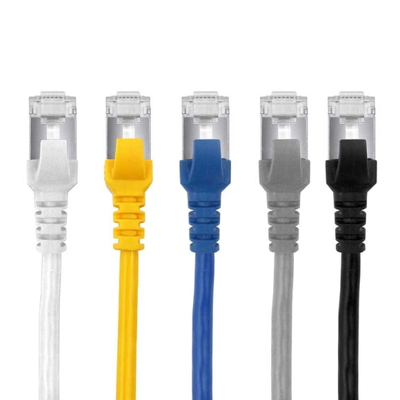 Buhbo Câble Réseau Ethernet RJ45 Blindé CAT7 10 Pieds 10Gbps 600 MHz (Lot de 10) Multi-Couleur, Noir Bleu Gris Blanc Jaune