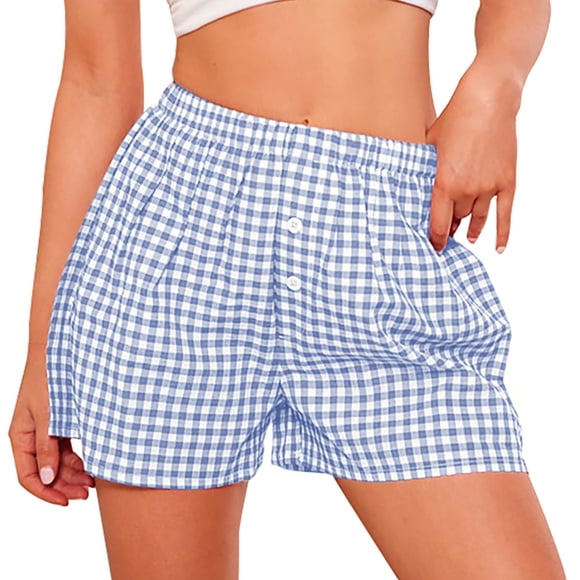 Shorts PRETTYGARDEN de Algodón a Cuadros para Mujer Talle S - Azul Claro