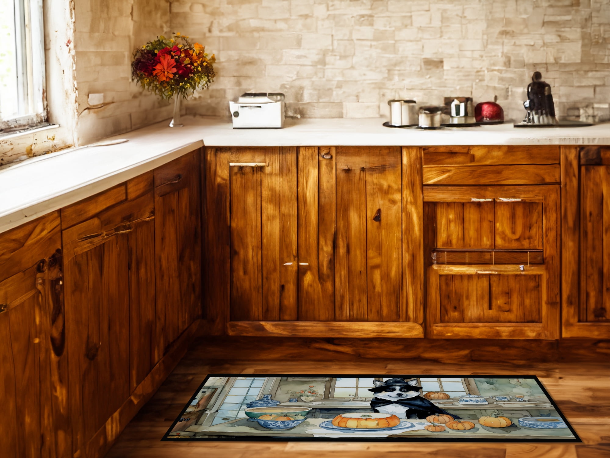 Akita Fall Kitchen Pumpkins Runner Mat 28x58 58 in x 28 in
