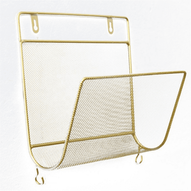 Étagère à Livres en Fer, Étagère Murale pour Journaux, Rangement Mural, Style Simple, Or