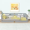 thumbnail image 2 of Mirightone Twin Size Floor Bed, Wood Montessori Floor Beds with High Fence Railings, Door & Slats Support, Twin Playhouse Bed Frame, No Box Spring Needed, Grey, 2 of 9