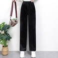 thumbnail image 3 of Pantalones de color crema, pantalones de pana de pierna ancha, pantalones de invierno para mujer, pantalones holgados de cintura alta con forro polar, pantalones casuales rectos que combinan con todo, 3 of 5
