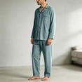 thumbnail image 5 of Ecqkame Cotton Pajamas for Men Set Plaid Long Sleeve Lapel Button Down Tops Elastic Waist Pants Casual Comfy 2 Piece Sleepwear Sets Army Green XXXL, 5 of 6