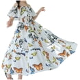 thumbnail image 2 of Hrsba Kids Summer Dress,Casual Dress for Girls,8-14 Years Girls' Fashion Floral Waist Bohemian Long Skirt Short Sleeve Round Neck Dress, 2 of 5