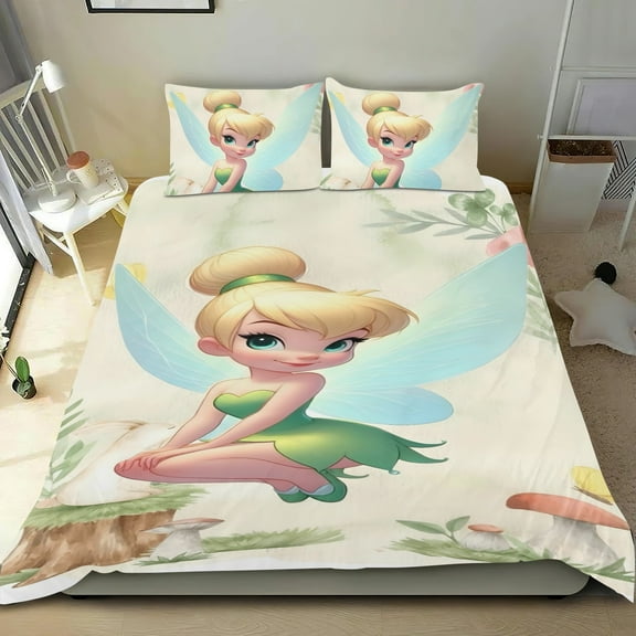 Tinkerbell Themed Bed Sheet Set Three Piece Set 53x79 Inches Comfortable And Skin Friendly Unique Design Creating A Star Studded Night