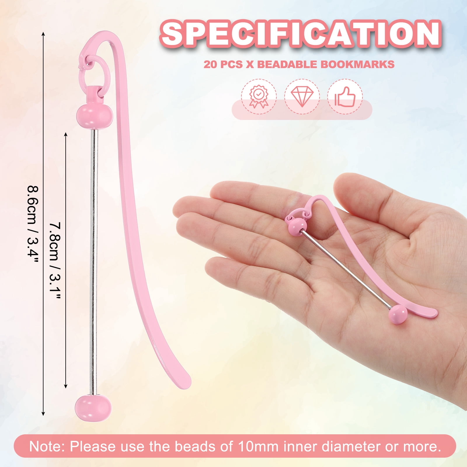 Uxcell Beadable Bookmarks, 20 Pcs Beaded Bookmark DIY Metal Blank Bar Bulk for Bookmark Craft, Light Pink