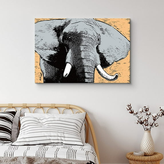 PixonSign Canvas Print Wall Art Graphic Comic Book Elephant Animals Wilderness Illustrations Pop Art Rustic Portrait Expressive Multicolor Ultra for Living Room, Bedroom, Office - 12"x18"