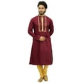 thumbnail image 2 of Atasi Men's Designer Maroon Kurta Pyjama Set Long Cotton Punjabi Shirt-XX-Large, 2 of 7