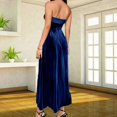 thumbnail image 5 of Stichou Women's Strapless Velvet Evening Gown Off Shoulder Pleated Swing Wedding Bridesmaid Maxi Long Dress Blue L, 5 of 5