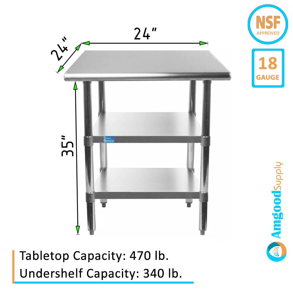AmGood 24" Long x 24" Deep Stainless Steel Work Table with 2 Shelves Amgood Stainless Steel Work Table