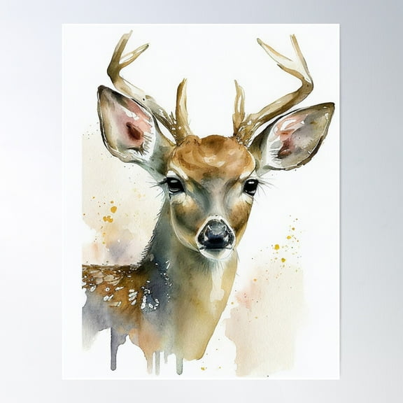 Deer Animal Forest Watercolor Painting Poster Wall Art, Modern Wall Decor For Living Room Bedroom, 16x24 UNFRAMED