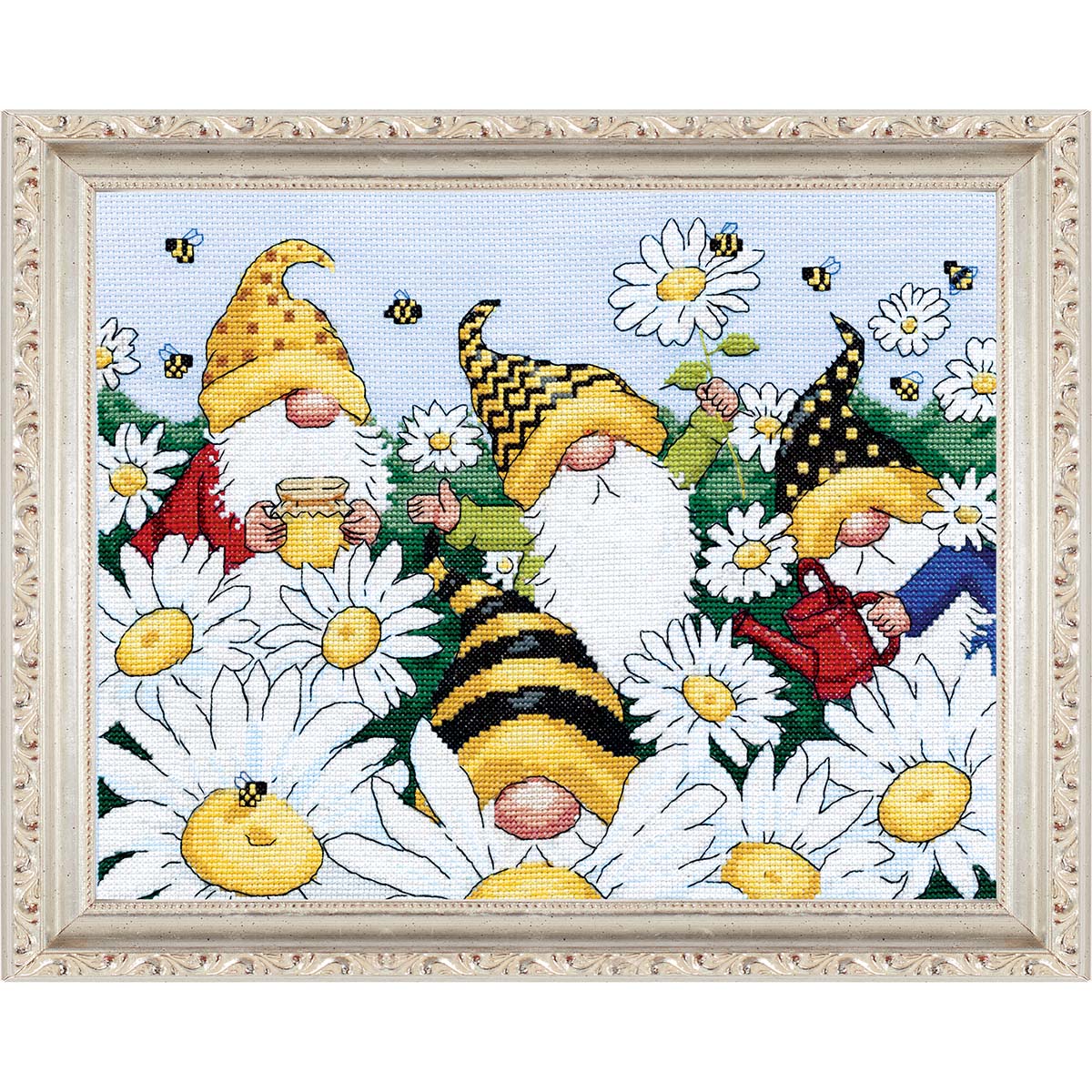 Design Works Kreuzstich-Set „Sunflower“ – 4 Runde Motive – 14 Count Aida – Fertig 10,2 Cm