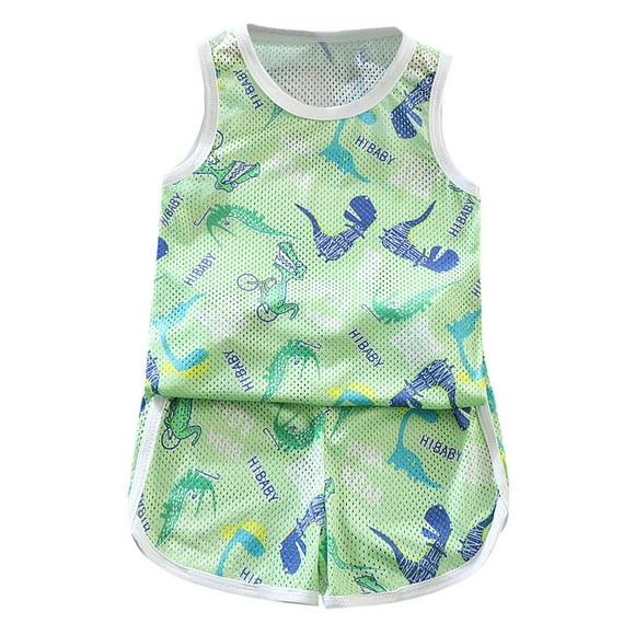 Boys Outfits Set for Toddler - Cartoon Dinosaur Floral Sleeveless Vest Tee and Shorts 2-Pcs Summer Tracksuit Sleepwear Outfit for Boys and Girls