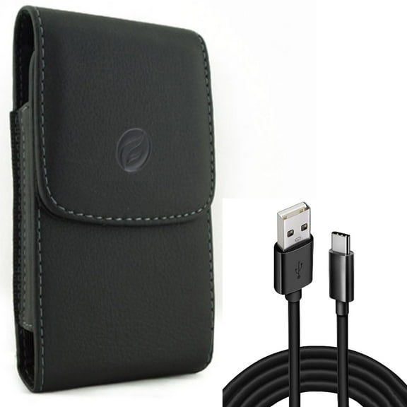 Leather Case Belt Clip w Type-C 10ft USB Cable for Samsung Galaxy A73 5G,A13 5G,A03s Phones - Holster Cover Pouch Vertical, Charger Cord Power Wire USB-C