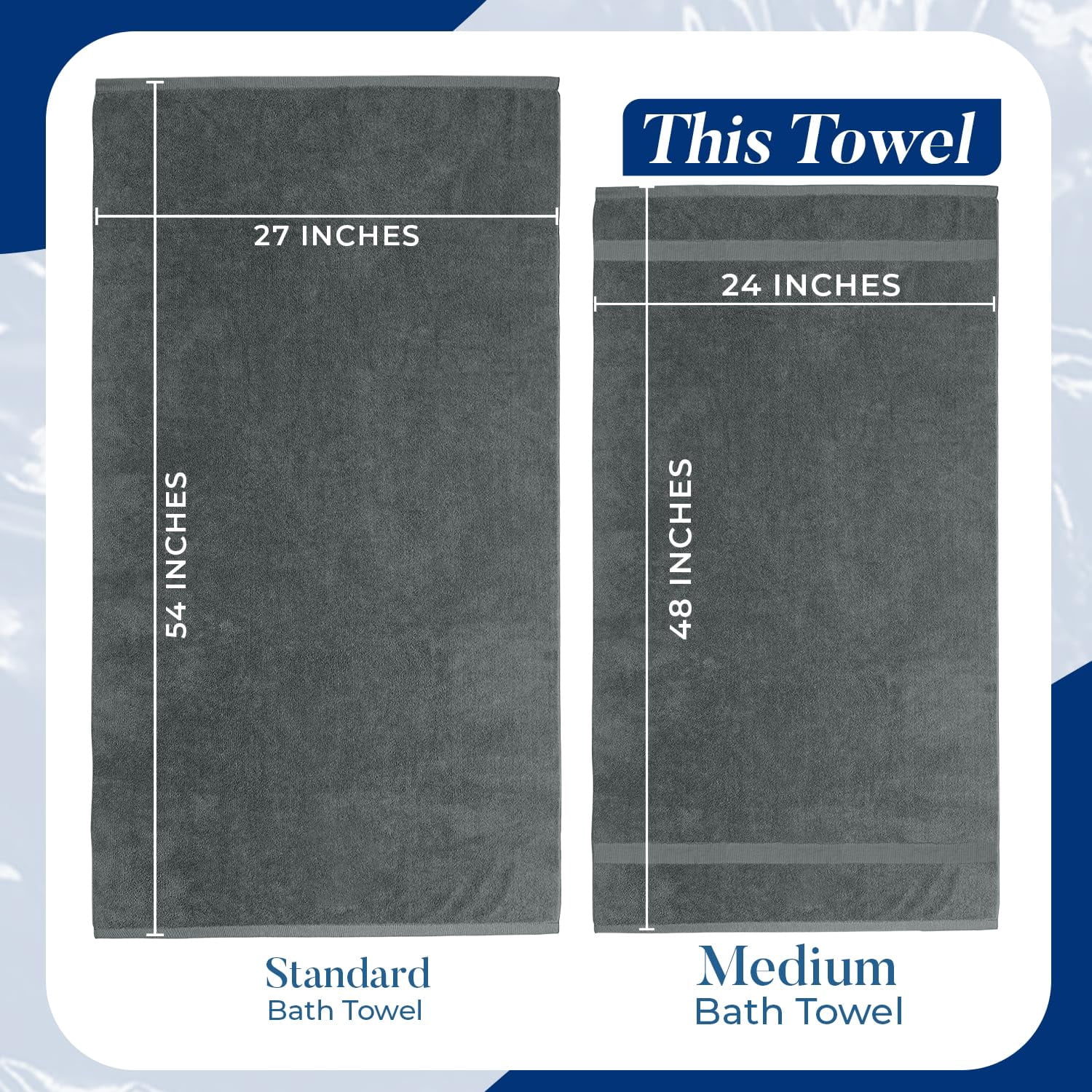 Dan River Bath Towel 6 pack 24x48 in Ultra Soft Quick Drying Cotton Towel - Gray