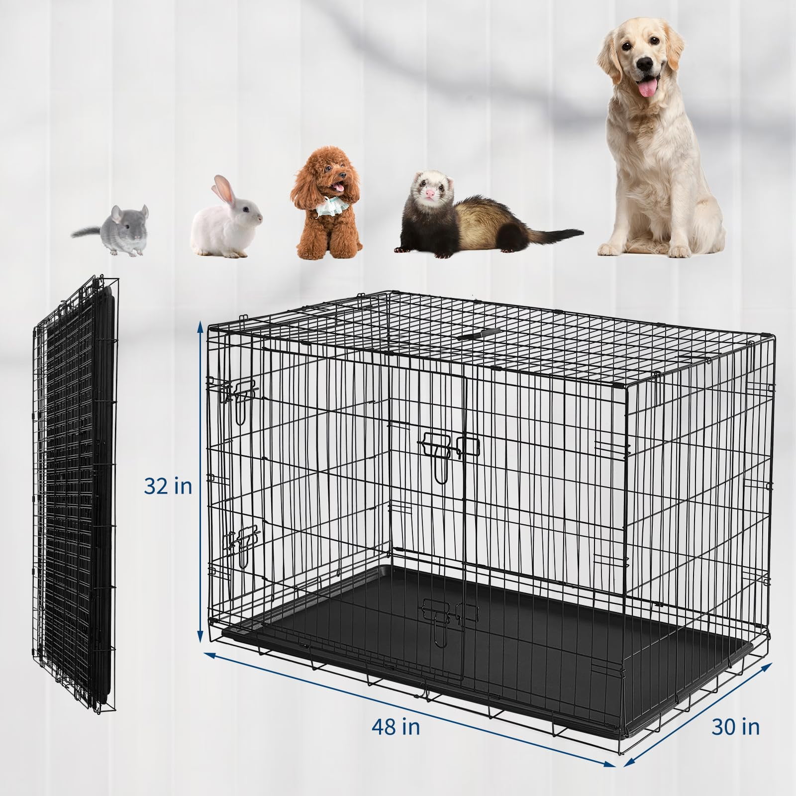 48'' Homes for Pets Small Wabbitat Rabbit Cage, Grid Mesh Floor, Removable Tray, Top & Front Door Access, Rust Resistant Finish, No Tools Required for Bunny, Ferret, Chinchilla, Cat, Rat